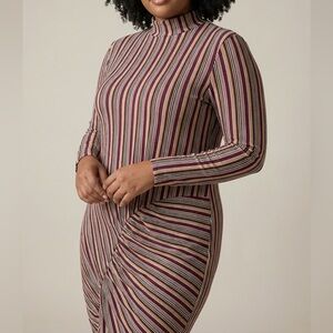 SONCY BODYCON SHIRRED MULTICOLOR LONG SLEEVE STRETCHY COLORFUL MIDI DRESS 18-20